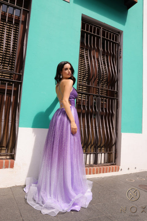 Nox Anabel Sleeveless A-line Gown with Glitter Ombre and Slit C1251
