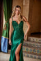 Nox Anabel C1605 Dazzling Glitter Satin V-Neck Gown with Slit