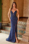Nox Anabel C1616 Beaded Tulle Gown with Slit and Lace-Up Back