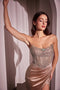 Ladivine C161 Beaded Satin Strapless Gown with Slit