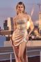 Ladivine C161 Beaded Satin Strapless Gown with Slit