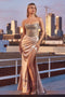 Ladivine C161 Beaded Satin Strapless Gown with Slit