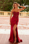Nox Anabel C1630 Glamorous Glitter Satin Strapless Gown with Slit