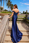 Nox Anabel C1647 Off-Shoulder Satin Gown with Appliqué Detailing