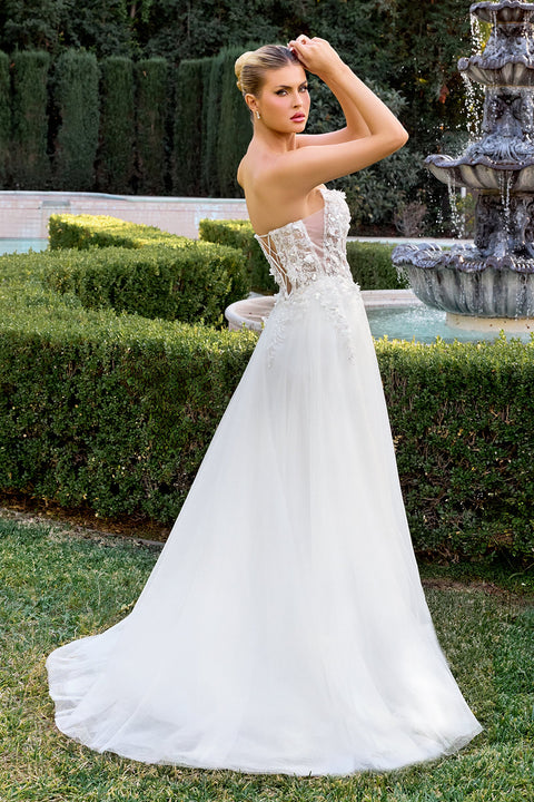 Ladivine C174W White 3D Floral Strapless A-Line Gown with Elegant Silhouette