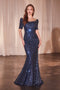 Sequin Fitted Short Sleeve Gown by Ladivine CB151