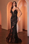 Ladivine CC0389 Beaded Fitted V-Neck Sheer Gown