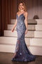 Ladivine CC0389 Beaded Fitted V-Neck Sheer Gown