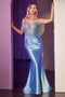 Ladivine CC2401 Appliqué Satin Sleeveless Gown with Slit