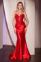 Ladivine CC2401 Appliqué Satin Sleeveless Gown with Slit