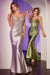 Ladivine CC2401 Appliqué Satin Sleeveless Gown with Slit