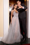 Ladivine CC2531 Pearl Beaded Sleeveless Gown with Illusion V-Neck