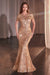 Ladivine CC3700 High-Neck Sequin Gown with Short Sleeves