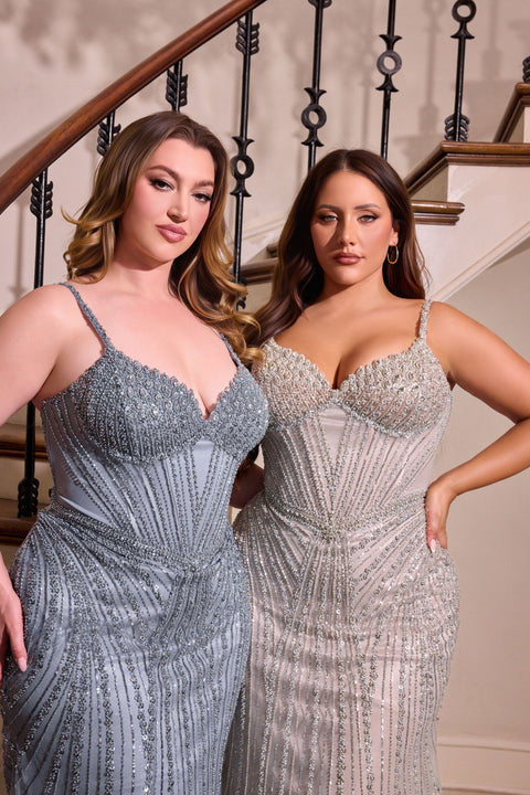 Ladivine CC398C plus size beaded sleeveless gown — product view