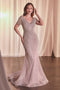 Ladivine CC4019 Beaded Fitted Short-Sleeve Gown