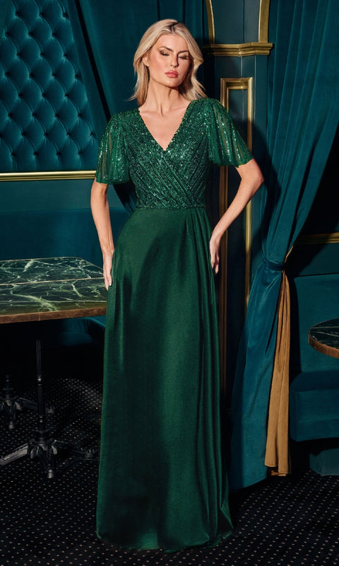 Ladivine CC447 Flutter-Sleeve Long Formal Gown with Elegant Flow
