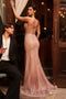 Ladivine CC8801 Pearl Beaded Sleeveless Gown with Illusion V-Neck and Slit