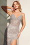 Ladivine CC8801 Pearl Beaded Sleeveless Gown with Illusion V-Neck and Slit