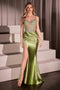 Ladivine CC8868 Beaded Satin Sleeveless Gown with Slit