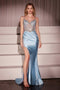 Ladivine CC8868 Beaded Satin Sleeveless Gown with Slit