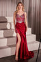 Ladivine CC8868 Beaded Satin Sleeveless Gown with Slit