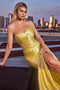 Ladivine CD0103 Satin Fitted Strapless Gown with Keyhole Bodice and Side Slit