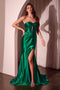 Ladivine CD0103 Satin Fitted Strapless Gown with Keyhole Bodice and Side Slit