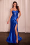 Ladivine CD0103 Satin Fitted Strapless Gown with Keyhole Bodice and Side Slit