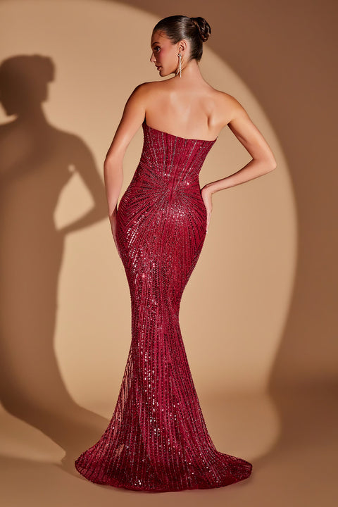 Ladivine CD0108 beaded strapless mermaid dress — back view