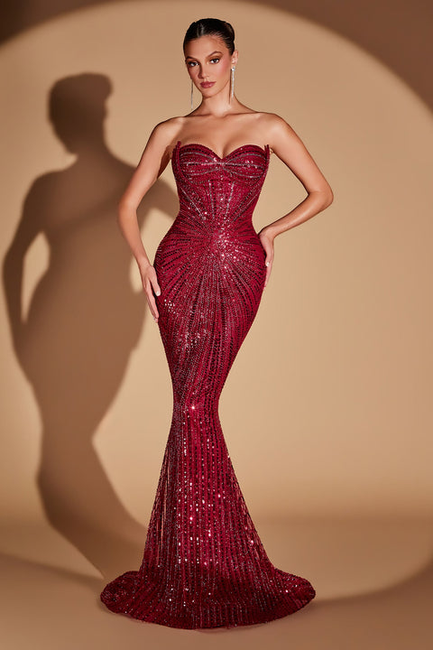 Ladivine CD0108 beaded strapless mermaid dress — front view