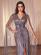 Ladivine CD0239 Beaded Cape Sleeve Gown with Slit