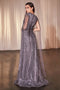 Ladivine CD0239 Beaded Cape Sleeve Gown with Slit