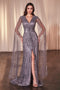 Ladivine CD0239 Beaded Cape Sleeve Gown with Slit