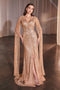 Ladivine CD0239 Beaded Cape Sleeve Gown with Slit