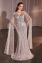 Ladivine CD0239 Beaded Cape Sleeve Gown with Slit