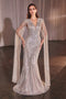 Ladivine CD0239 Beaded Cape Sleeve Gown with Slit