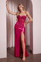 Ladivine CD2408 Beaded Satin Strapless Gown with Slit