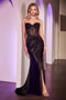 Ladivine CD2408 Beaded Satin Strapless Gown with Slit