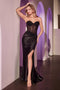 Ladivine CD2408 Beaded Satin Strapless Gown with Slit