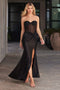 Ladivine CD2408 Beaded Satin Strapless Gown with Slit