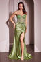 Ladivine CD2408 Beaded Satin Strapless Gown with Slit