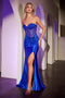 Ladivine CD2408 Beaded Satin Strapless Gown with Slit