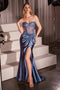 Ladivine CD2408 Beaded Satin Strapless Gown with Slit