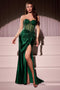 Ladivine CD2408 Beaded Satin Strapless Gown with Slit