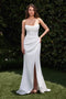 White Chiffon Strapless Slit Gown by Ladivine CD355W