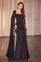 Ladivine CD356 Chiffon Fitted Gown with Cape Sleeves