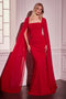 Ladivine CD356 Chiffon Fitted Gown with Cape Sleeves