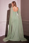 Ladivine CD356 Chiffon Fitted Gown with Cape Sleeves