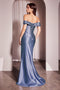 Ladivine CD370 Satin Fitted Off-Shoulder Corset Gown with Side Slit