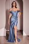 Ladivine CD370 Satin Fitted Off-Shoulder Corset Gown with Side Slit